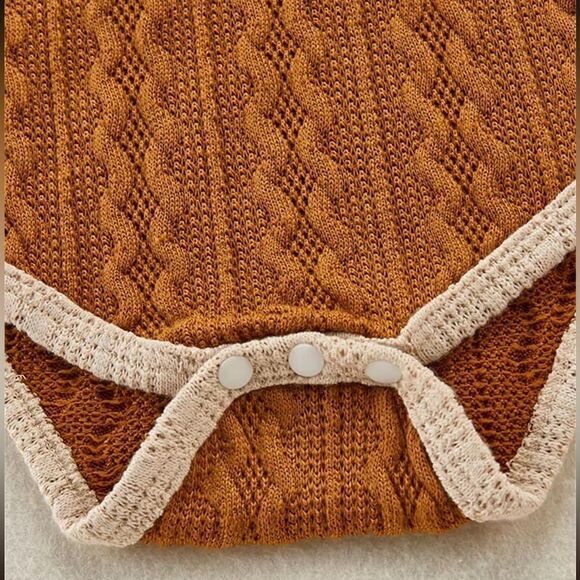 Two-Piece Teddy Bear Onesie with Hood & Matching Pants. Soft Cotton. Brown/Ivory - Picture 4 of 6